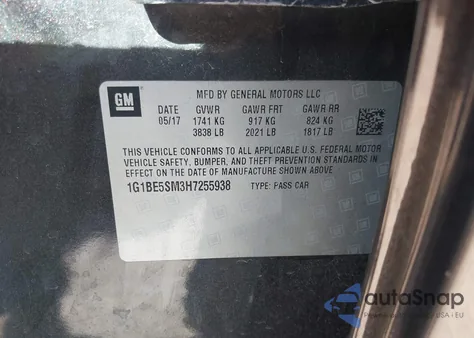 2017 Chevrolet Cruze Lt Auto from USA, damaged, VIN 1G1BE5SM3H7255938